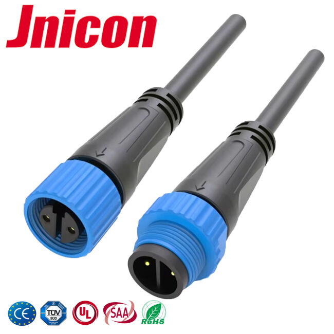 Conector de cabo à prova d'água M15 2 pinos 10A Overmolded 300V LED Conector de travamento por parafuso de alimentação